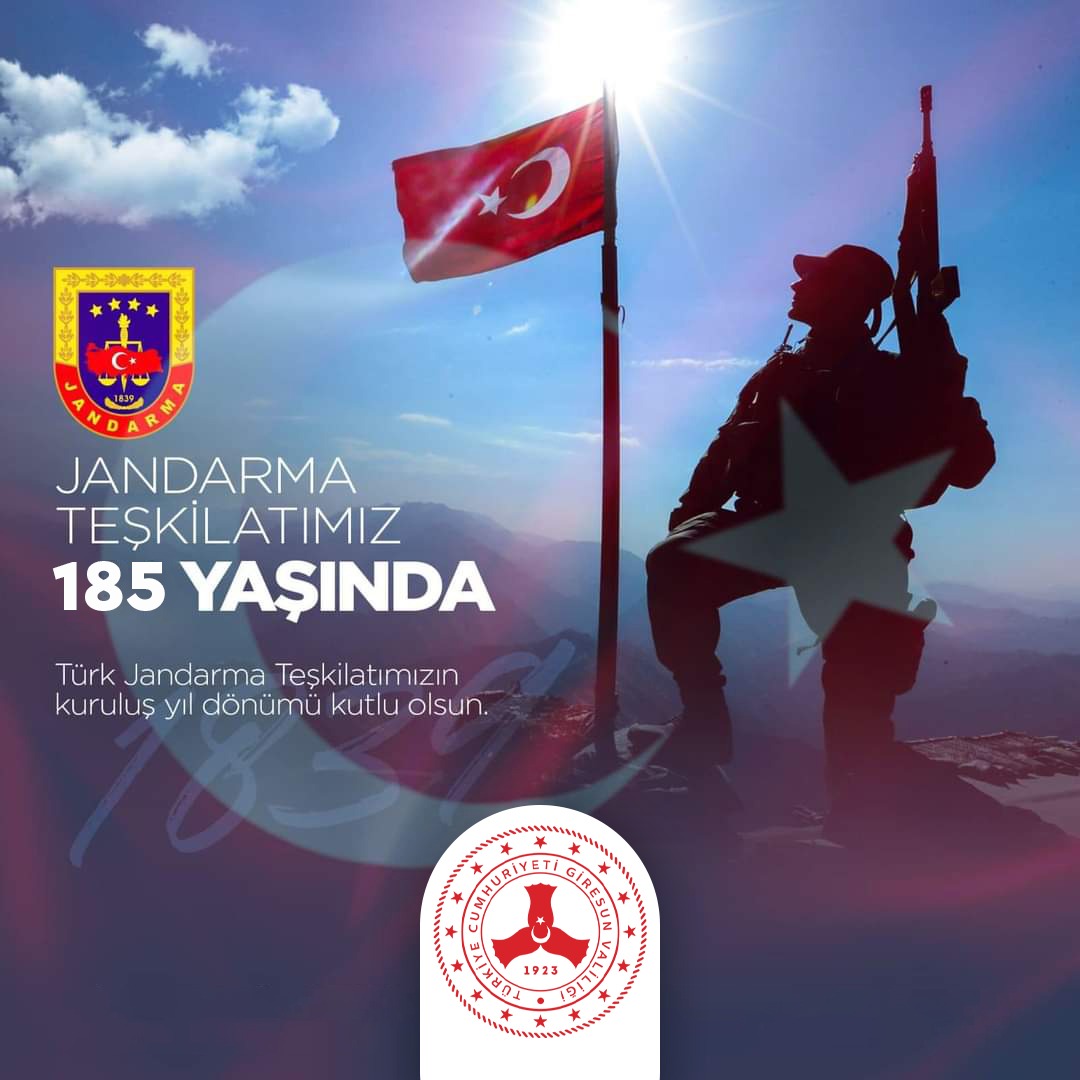 Sayın Valimiz Mehmet Fatih Serdengeçti'nin Jandarma Teşkilatı'nın 185'inci Kuruluş Yıl Dönümü Paylaşımı